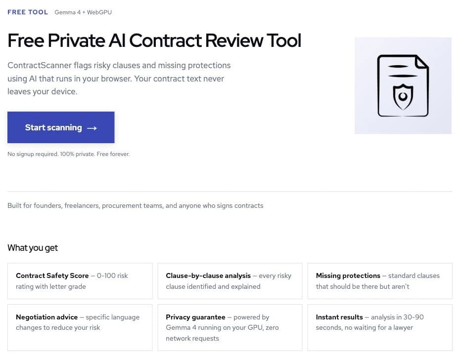 ContractScanner: a free, private AI contract review tool powered by an in-browser model